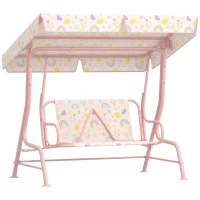 AIYAPLAY Leagăn de exterior pentru copii cu 2 locuri, acoperiș reglabil și centuri de siguranță, 112x75x120 cm, roz(m-11)