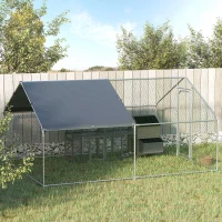 PawHut Coteț pentru Găini de Exterior din Metal cu Acoperiș din Material Oxford, 300x400x195 cm, Argintiu(m-10)