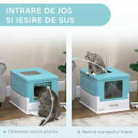 PawHut Litteră pentru Pisici Închisă cu Lopățică, Tavă Retractabilă și 2 Uși, 47.5x35.5x36.7cm, Albastră(m-5)