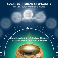 Outsunny Rattan Außenleuchte, Solar Gartenlampe, Einschaltautomatik, LED, wetterfest, Metallrahmen, Ø34 x 130cm, Schwarz/Gelb(m-5)