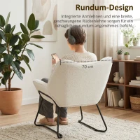 HOMCOM Moderner Akzentstuhl, Sherpa-Fleece gepolsterter Sessel mit breiter Rückenlehne und Stahlbeinen, einfache Montage, Weiß(m-6)