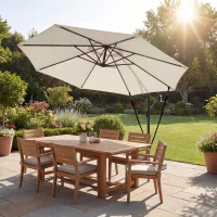 Outsunny Ampelschirm ca. Ø300 cm Neigbar Sonnenschirm mit Kurbel Kreuzfuß Windseilen Schutzhülle Cremeweiß(m-10)