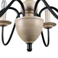 HOMCOM Kronleuchter Hängelampe 6-flammig Pendelleuchte mit Glas königlich traditionell klassisch mit 6 Armen, Stahl, Schwarz+Holzfarbe, 60x60x105 cm(m-7)