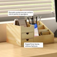 HOMCOM Organizer da Scrivania in Bambù con 2 Cassetti e 7 Scomparti Portaoggetti, 33x20.5x15.5 cm(m-6)