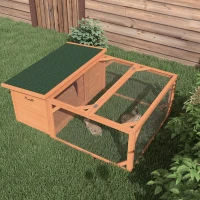 PawHut Conigliera da Esterno e Interno in Legno con Casetta per Conigli e Area Aperta Recintata, 125.5x100x49cm, Arancione(m-7)