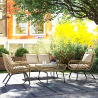 Outsunny Sitzgruppe, Outdoor Sitzgarnitur, Gartenmöbel Set mit Beistelltisch, Metall, Rattan, Beige, 118 x 69 x 73 cm(m-10)