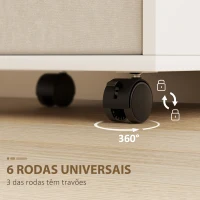 HOMCOM Mesa de Costura Dobrável com 6 Rodas Móvel para Máquina de Costura com 18 Pinos para Linhas 2 Gavetas 146,4x40x77,5 cm Branco(m-7)
