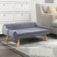 PawHut Haustiersofa Hundesofa, Skandidesign, abnehmbares Polster, Samtoptik, 102 cm x 58,5 cm x 42,5 cm, Grau + Natur(m-10)