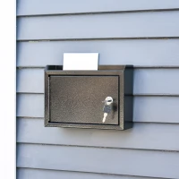 HOMCOM Briefkasten Wandbriefkasten Postkasten abschließbar mit Kassenschublade Funktion inkl. 2 Schlüssel Stahl Schwarz 25 x 7,7 x 18,5 cm(m-2)