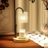 HOMCOM Candeeiro de Mesa Candeeiro Aquecedor de Vela com Base de Madeira Ecrã de Vidro Ø15x32,5 cm Multicor(m-8)