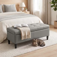 HOMCOM Banco baúl 136L Pouf contenedor reposapiés grande 110x41x42cm, Piel sintética apta para mascotas Gris(m-6)