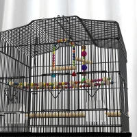 PawHut Colivie pentru pasari cu Stinghii, Leagan si boluri, Voliera din Metal si Plastic, 46.5x35.5x92 cm, Negru(m-9)