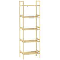 HOMCOM Raft de Baie cu 5 Rafturi Reglabile în Înălțime din Bambus, 43.5x31.5x142 cm, Lemn Natural(m-1)