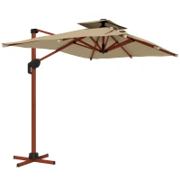 Outsunny Chapéu de Sol Excêntrico 300x198x252 cm com Manivela Inclinação Ajustável Duplo Teto e Base Cruzada Giratória 360° Caqui(m-1)