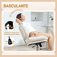 HOMCOM Cadeira de Escritório com Rodas Cadeira para Secretária com Função Inclinável Assento Amplo Sem Braços 60x65x83-93 cm Cinza Claro(m-7)