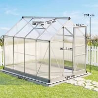 Outsunny Gewächshaus, Treibhaus, mit Dachfenster, Schiebetür, transparent, Polycarbonat+Aluminium, 190 x 252 x 201cm(m-3)