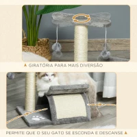 PawHut Árvore Arranhador para Gatos Pequena com Poste Giratório Bolas Suspensas Plataforma Curva e Esconderijo 40x30x43 cm Cinza(m-5)
