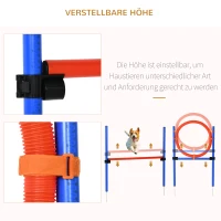 PawHut Agility Set Hunde, 3-teiliges Agility Ausrüstung mit Hürden, Slalomstangen, Springring, Aufbewahrungstasche, Steckhürdenset für Hundetraining, Trainingsset für Hunde Blau+Rot(m-5)