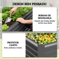 Outsunny Floreira Grande Exterior Retangular em Aço Galvanizado para Terraço com Base Aberta 180x90x57,5 cm Cinzento(m-7)