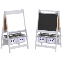 AIYAPLAY 3-in-1 Kinder Staffelei mit Papierrolle, Kreidetafel, Whiteboard, Aufbewahrungskörbe, 54 x 46,5 x 93 cm, Grau