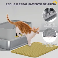 PawHut Caixa de Areia para Gatos XL em Aço Inoxidável com Borda Alta, Pá, Fácil de Limpar, Anti-Derrame, 60x40x29,5 cm, Cinzento(m-6)