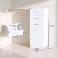 HOMCOM Cómoda de 6 Gavetas Alta para Quarto com Sistema Antitombo 40x40x110 cm Cinzento Claro e Branco(m-3)