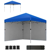 Outsunny Tenda Dobrável Pop-up 3x3 m com 2 Laterais Anti-UV Altura Ajustável Sacos de Areia e Saco de Transporte Azul(m-11)
