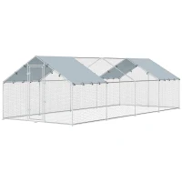 PawHut Galinheiro para Exterior Grande em Aço Galvanizado 6,8x3x1,9 m 20,4 m² com Cobertura em Tecido Oxford e Fecho Prata(m-11)