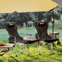 Outsunny Set 2 Scaune de Camping Pliabile cu Suport pentru Picioare Detașabil și Suport pentru pahare, 82x50/100x88 cm, Negru(m-7)