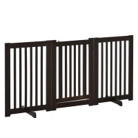 PawHut Absperrgitter Hund Freistehendes Verstellbares Schutzgitter mit Füßen 155 x 76 cm Holz Hundegitter Klappbar Treppenschutzgitter für Treppen, Türen, Küche, Flur, 3 Paneelen, Dunkelbraun(m-11)
