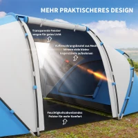 Outsunny Campingzelt für 4 Personen Groß Familienzelt mit Eingang Bodenplane, Zelt mit 2000mm Wassersäule Tunnelzelt Kuppelzelt für Camping Reise Trekking Garten, Blau(m-6)