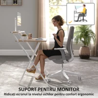 HOMCOM Birou Pliabil cu Raft pentru Monitor, 81,5x62x86,5 cm, Lemn și Alb(m-5)