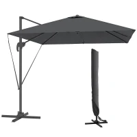 Outsunny Umbrelă de Grădină 2.5x2.5 m cu Braț, Rotativă la 360° cu Manivelă și Bază în Formă de Cruce, Gri Închis(m-11)