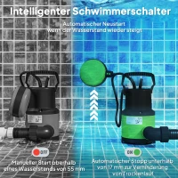 Outsunny Tauchpumpe Teichpumpe Wasserpumpe mit Schwimmschalter Springbrunnen 400W 9000L/h 16 x 14 x 27 cm Grün(m-5)