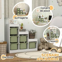 AIYAPLAY Raft pentru jucării, 3 niveluri, 6 cutii, pentru copii 3-8 ani, 96 x 38,5 x 90 cm, verde(m-5)