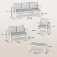 Outsunny Set Canapea de Grădină din Aluminiu cu 2 Fotolii, Masă Efect Lemn, 192x66x65 cm, Alb(m-3)