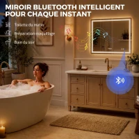HOMCOM Miroir salle de bain LED bluetooth 90 x 70 cm interrupteur tactile lumière réglable 3 couleurs anti-buée mémoire argent(m-5)