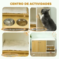 PawHut Móvel Caixa de Areia para Gatos 3 em 1 Mesa Auxiliar Caixa de Areia para Gatos com Tapete para Arranhar 95x48x50,5 cm Branco e Carvalho(m-5)