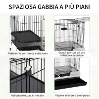 PawHut Gabbietta per Conigli Porcellini d'India in Metallo Nero con 2 Porte e Vassoio Estraibile 81.2x52.7x70cm(m-5)