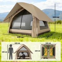 Outsunny Instant-Pop-Up-Zelt mit Regenschutz wasserdicht Kuppelzelt für 2-3 Personen mit Bodenplane 4 Fenster 235x235x184cm Khaki(m-3)