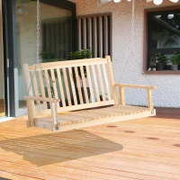Outsunny Baloiço de Madeira de 2 Lugares com Correntes Ajustáveis e Desenho em Ripas Carga de 200 kg 117x69x60 cm Madeira(m-10)