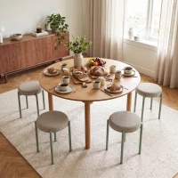 HOMCOM 4er-Set runde stapelbare Hocker mit gepolsterter Sitzfläche, ohne Rückenlehne, platzsparend, 45 x 45 x 47,5 cm, Hellbraun(m-2)