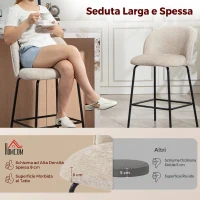 HOMCOM Set 2 Sgabelli da Bar con Schienale e Poggiapiedi, Rivestimento in Tessuto e Gambe in Acciaio, Beige(m-4)