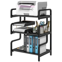 HOMCOM, Raft pentru Imprimantă, cu 3 Niveluri, PAL, Oțel, 55cm x 40cm x 77cm, Negru(m-12)