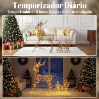 Outsunny Rena e Trenó Luminosos em Rattan PP com 175 LED Branco Quente, 8 Modos e Temporizador, 120 cm, para Jardim Exterior(m-6)