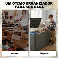 Outsunny Baú Exterior Capacidade 440L em Resina Resistente à Água e aos Raios UV com Tampa Bloqueável 133x62x65 cm Castanho(m-5)