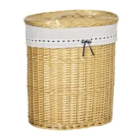 HOMCOM Wäschekorb aus Weide mit Deckel Wäschesammler mit Griff, herausnehmbarer Wäschesack, Laundry Baskets Wäschebox für Badezimmer Waschküche Schlafzimmer Natur(m-1)