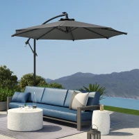 Outsunny Chapéu de Sol Excêntrico  Ø294 cm com 32 Luzes LED Solares Base Cruzada e Capa de Proteção Anti-UV 30+ Cinza Escuro(m-9)
