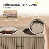 PawHut Hundefutterstation mit 2 Edelstahl-Näpfen, Schrank für Utensilien, für große Hunde, Zubehör, Braun(m-6)