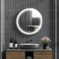 kleankin Badezimmerspiegel, LED-Beleuchtung, dimmbar, 3 Lichtfarben, Metallrahmen, Ø60 cm, Schwarz(m-2)